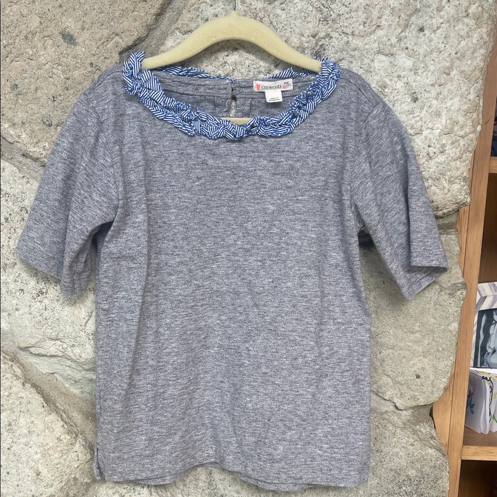 Crewcuts Heather Gray Tee with ruffled Collar detail